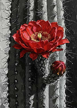 Red Cactus Flower Painting