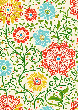 Floral Pattern with Red, Yellow and Blue flowers