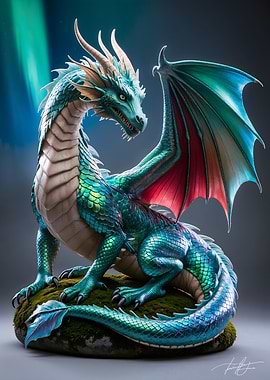 Majestic Teal and Red Dragon