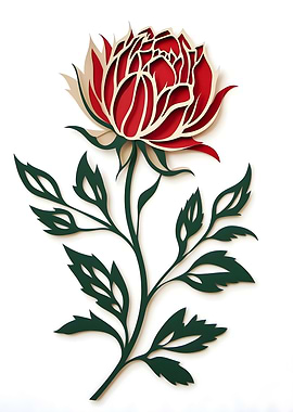 Red Rose Paper Cut Illustration