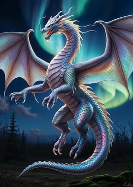 Majestic Dragon Under Aurora Borealis