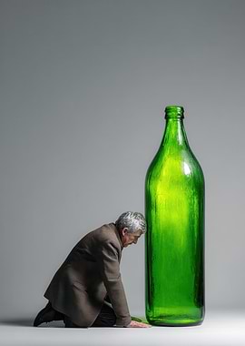 Man with Giant Green Bottle