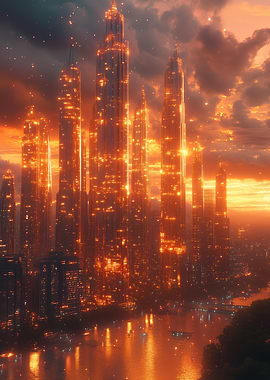 Futuristic Cityscape at Sunset
