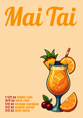Mai Tai Cocktail Recipe Art Print – Tropical Bar Wall Decor, Tiki Drink Poster for Kitchen or Home Bar