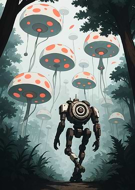 Robot in Mushroom Forest