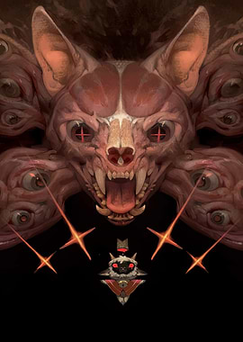 Horror Cat with Eyes and Fangs