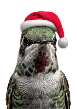 Hummingbird Wearing a Santa Hat