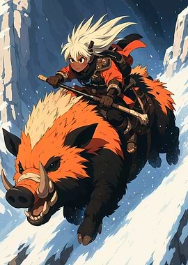 Rider on Boar in Snow