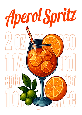 Aperol Spritz Cocktail Art Print – Classic Italian Aperitivo Recipe Wall Decor for Bar, Kitchen, or Lounge