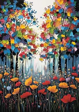Colorful Trees and Flowers Painting
