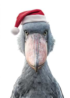Festive Shoebill Stork with Santa Hat