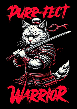 Purr-fect Warrior Cat Samurai Illustration