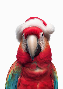 Festive Scarlet Macaw Parrot with Santa Hat