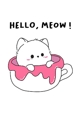 Cute Cat in a Cup Illustration