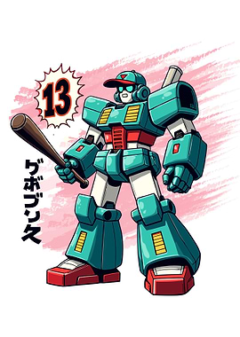 Baseball Robot Cartoon Illustration
