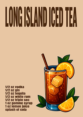 Long Island Iced Tea Art Print – Bold Cocktail Wall Decor, Retro Bar Poster for Home or Kitchen