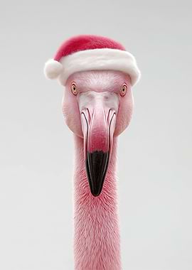 Flamingo Wearing Santa Hat