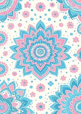 Floral Mandala Pattern in Pink and Blue