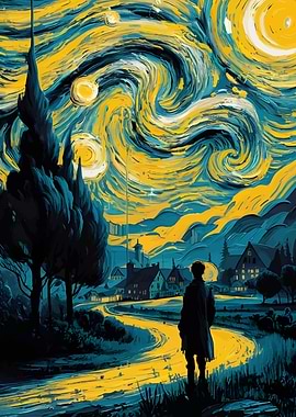 Starry Night Inspired Landscape Painting