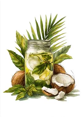 Coconut Infusion Watercolor Illustration
