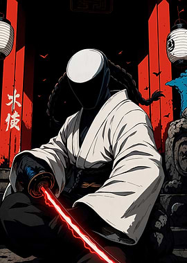 Faceless Samurai with Red Katana