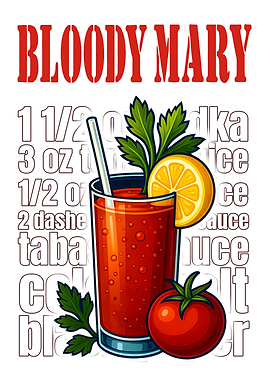 Bloody Mary Cocktail Art Print – Bold Vodka & Tomato Drink Recipe Wall Decor for Bar, Kitchen, or Lounge