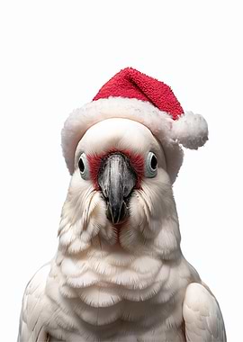Cockatoo wearing a Santa hat