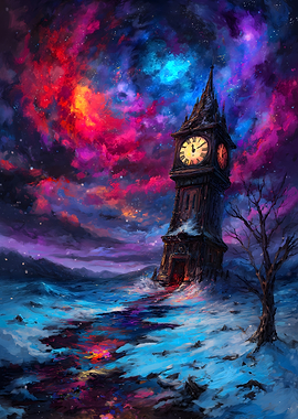 Clock Tower in a Winter Dreamscape