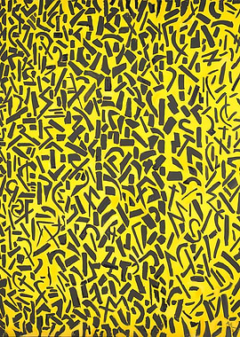 Alma Thomas Abstract Black Shapes on Yellow Background