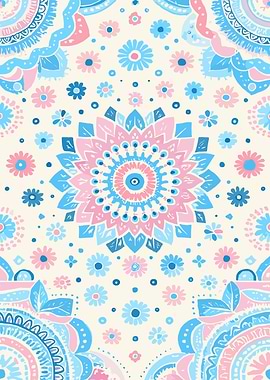 Floral Mandala Pattern in Pink and Blue