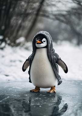 Penguin in Hoodie on Ice
