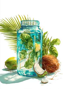 Coconut Water Infusion Watercolor Painting
