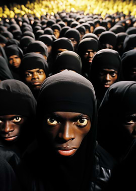 Crowd of People in Black Hoods