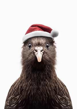 Festive Kiwi Bird Portrait with Santa Hat