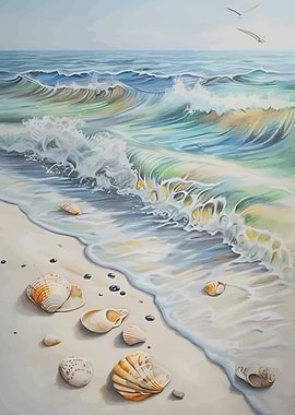 Seascape with Shells and Gentle Waves