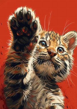 Cute Tiger Cub Waving Paw