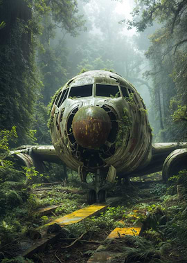 Overgrown Airplane Wreck in Forest