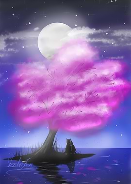 Cats under Cherry Blossom Tree