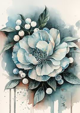 Watercolor Floral Arrangement with Berries