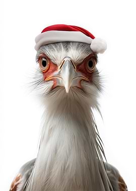 Secretary Bird with Santa Hat