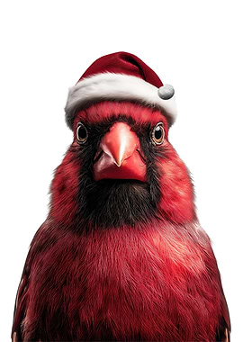 Red Cardinal Bird Wearing Santa Hat