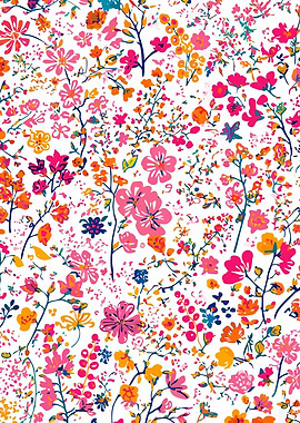 Floral Pattern with Pink and Orange Flowers