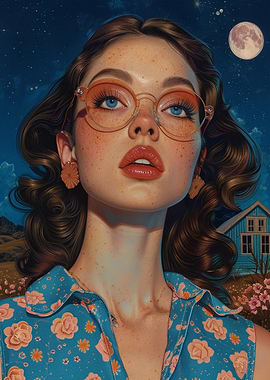 Woman with Glasses Under Moonlight