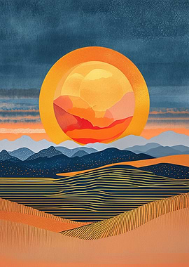 Abstract Landscape with Sun and Hills