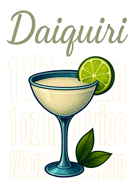 Daiquiri Cocktail Art Print – Classic Rum Drink Recipe Wall Decor for Bar, Kitchen, or Lounge
