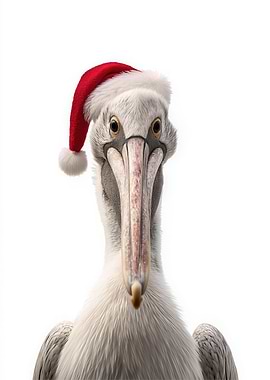 Pelican wearing a Santa hat