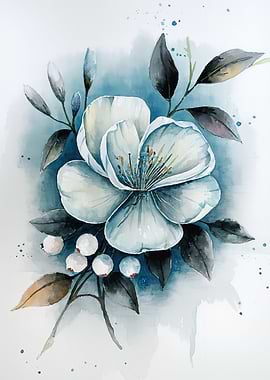 Watercolor Floral Arrangement in Blue Tones