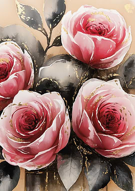 Elegant Pink Roses with Golden Accents