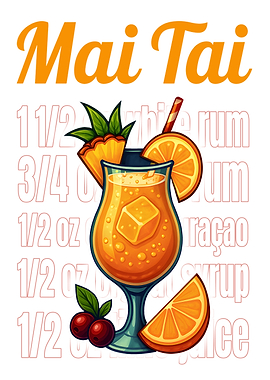 Mai Tai Cocktail Recipe Art Print – Tropical Bar Wall Decor, Tiki Drink Poster for Kitchen or Home Bar