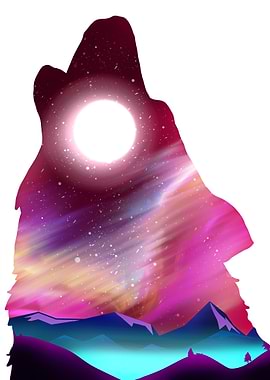 Wolf Silhouette Galaxy Landscape